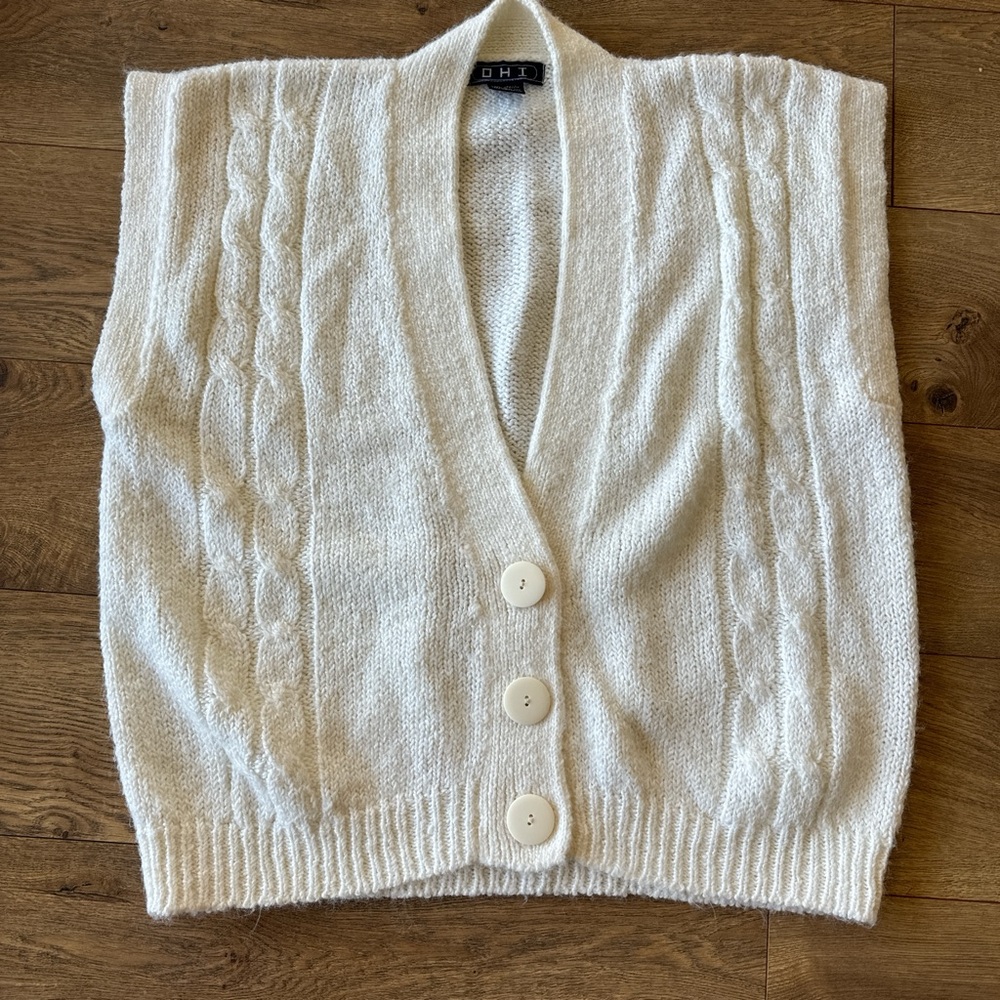 Vintage America Cream Cable Knit Button Front Sweater Vest